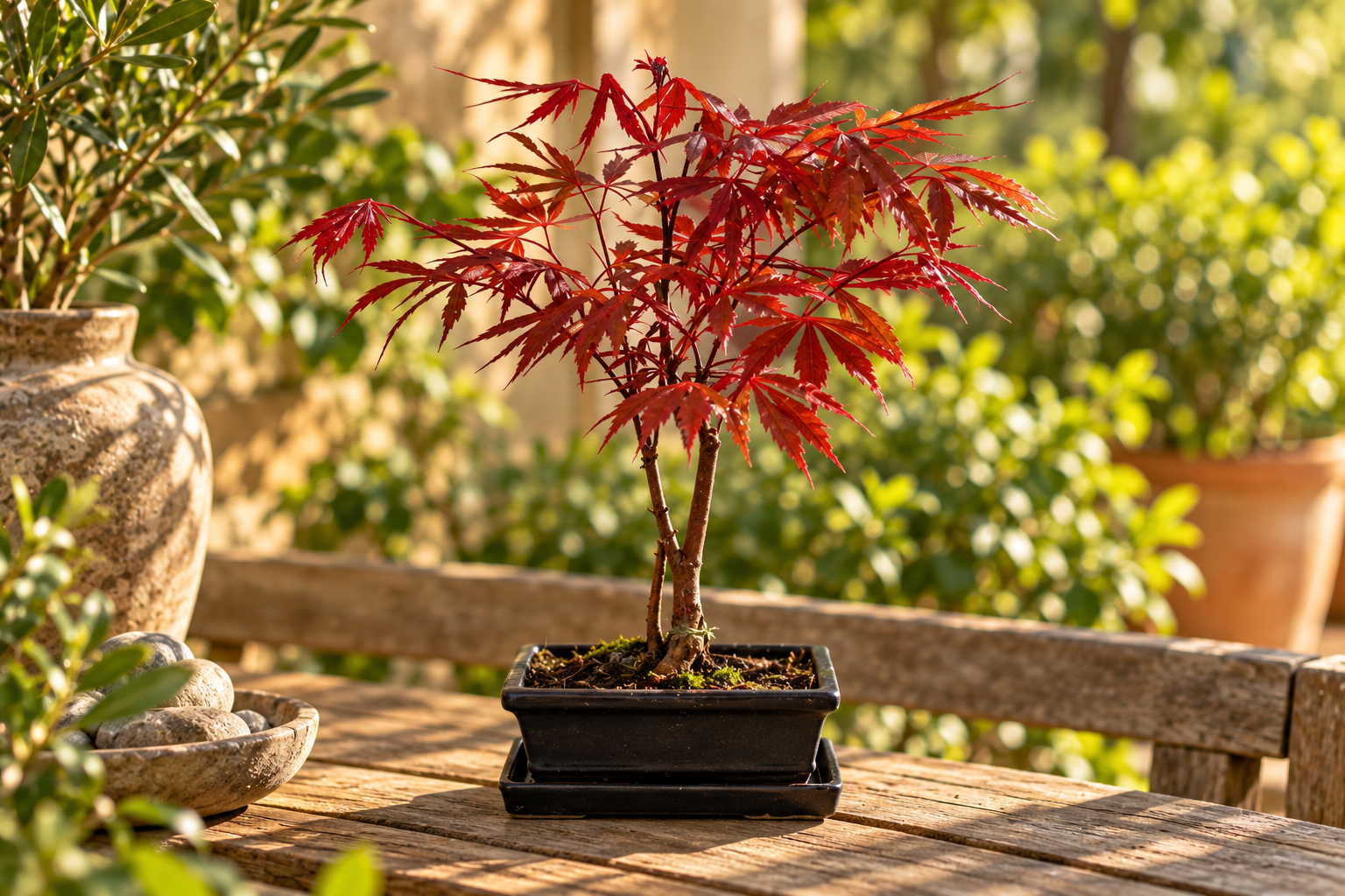 KI-gestaltete zweite Ansicht von Acer palmatum 'Atropurpureum'