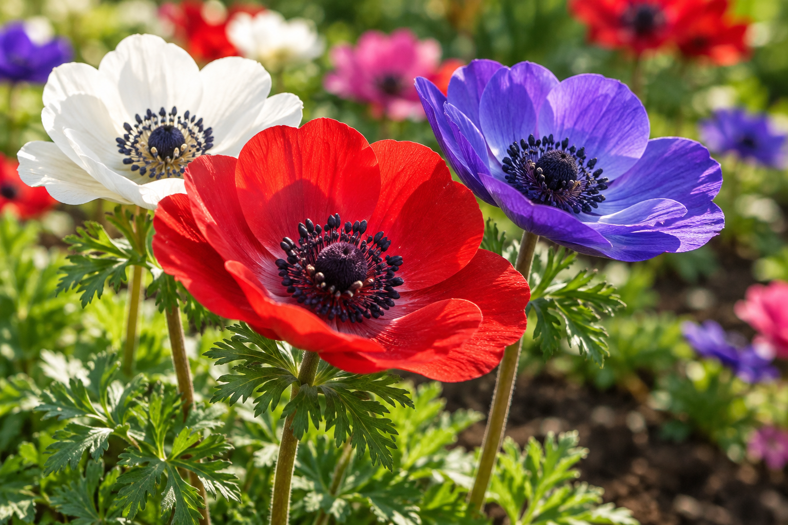 Vergrößerte KI-Detailansicht von Anemone coronaria De Caen Group