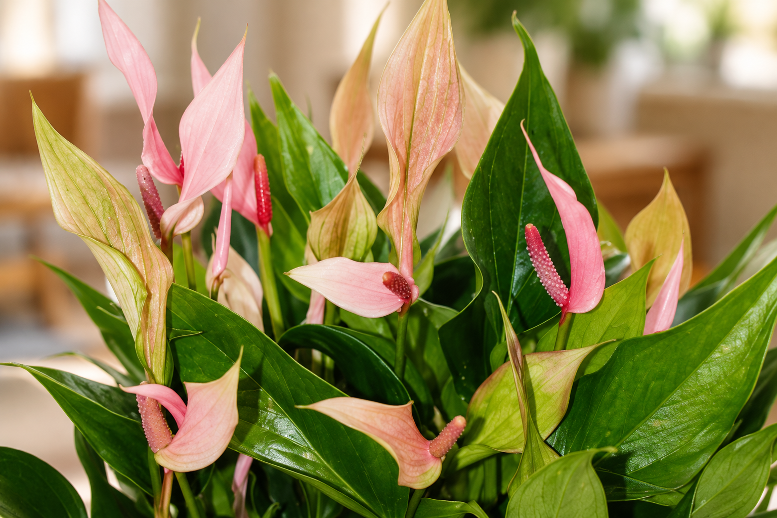 Vergrößerte KI-Detailansicht von Anthurium 'Lilli'