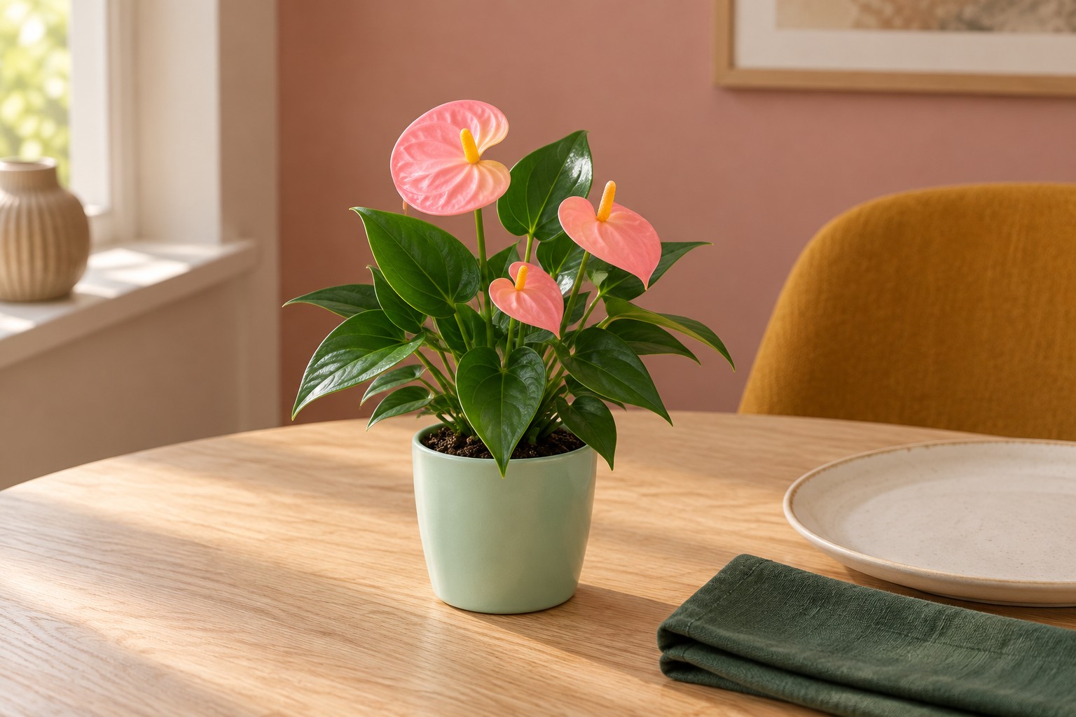 Kleine Flamingoblume in einer KI-gestalteten Szene nach dem Original-Shopbild