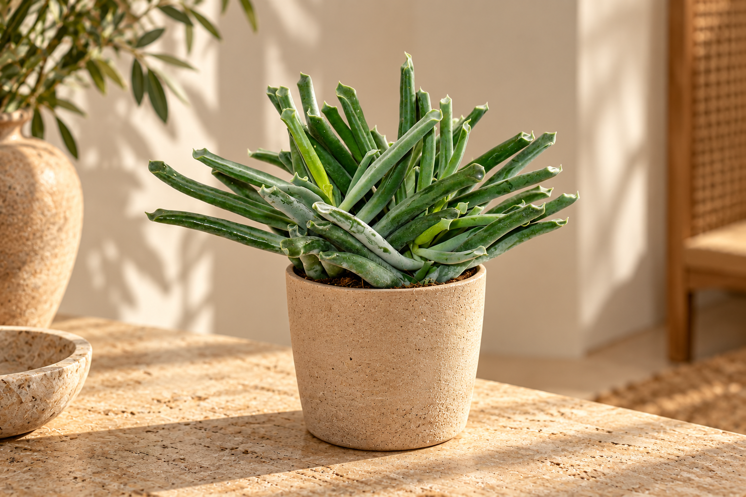 KI-gestaltete Szene mit Cotyledon 'Elephants Trunk' · Handelsbezeichnung nach der zugehörigen Original-Shopaufnahme