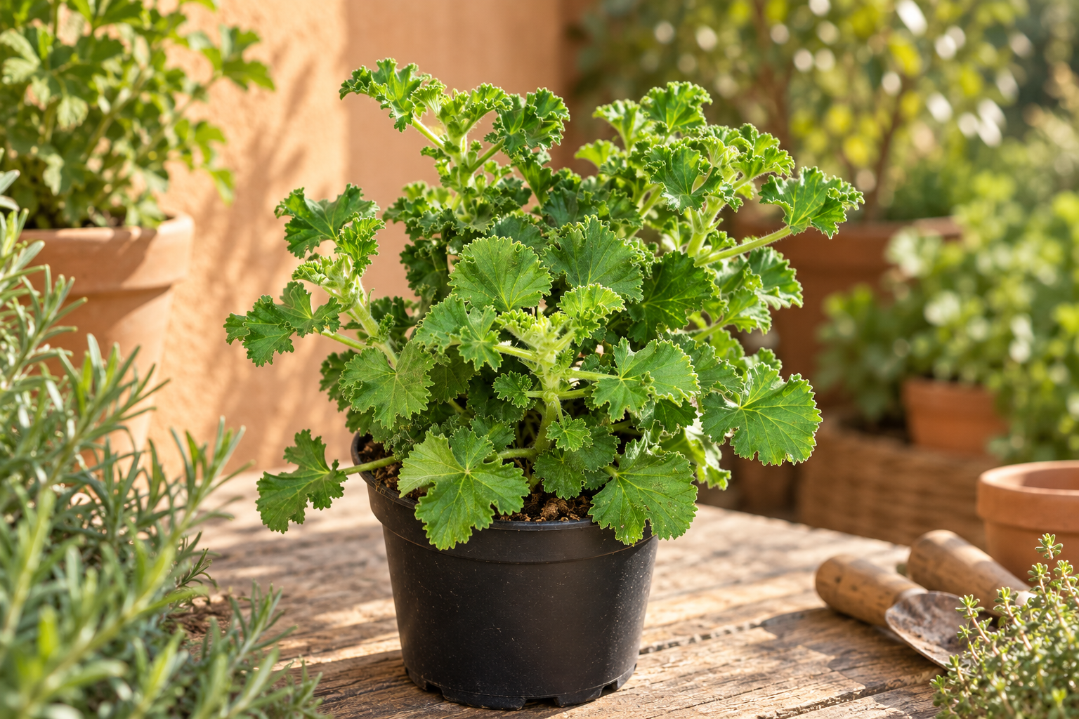 Vergrößerte KI-Detailansicht von Pelargonium crispum