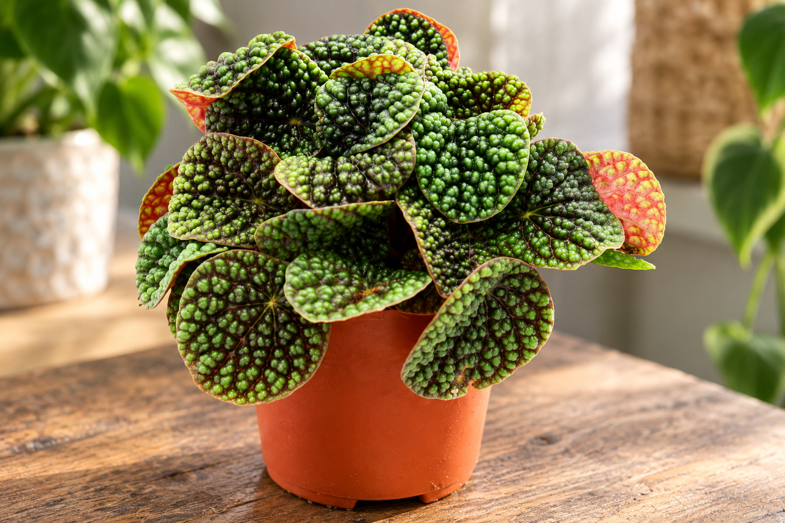 Vergrößerte KI-Detailansicht von Peperomia 'Green Bubble'