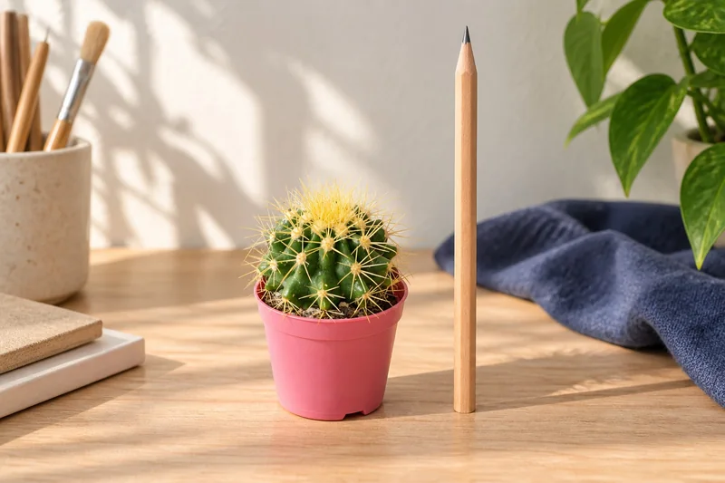 Goldkugelkaktus in einer KI-gestalteten Szene nach dem Original-Shopbild