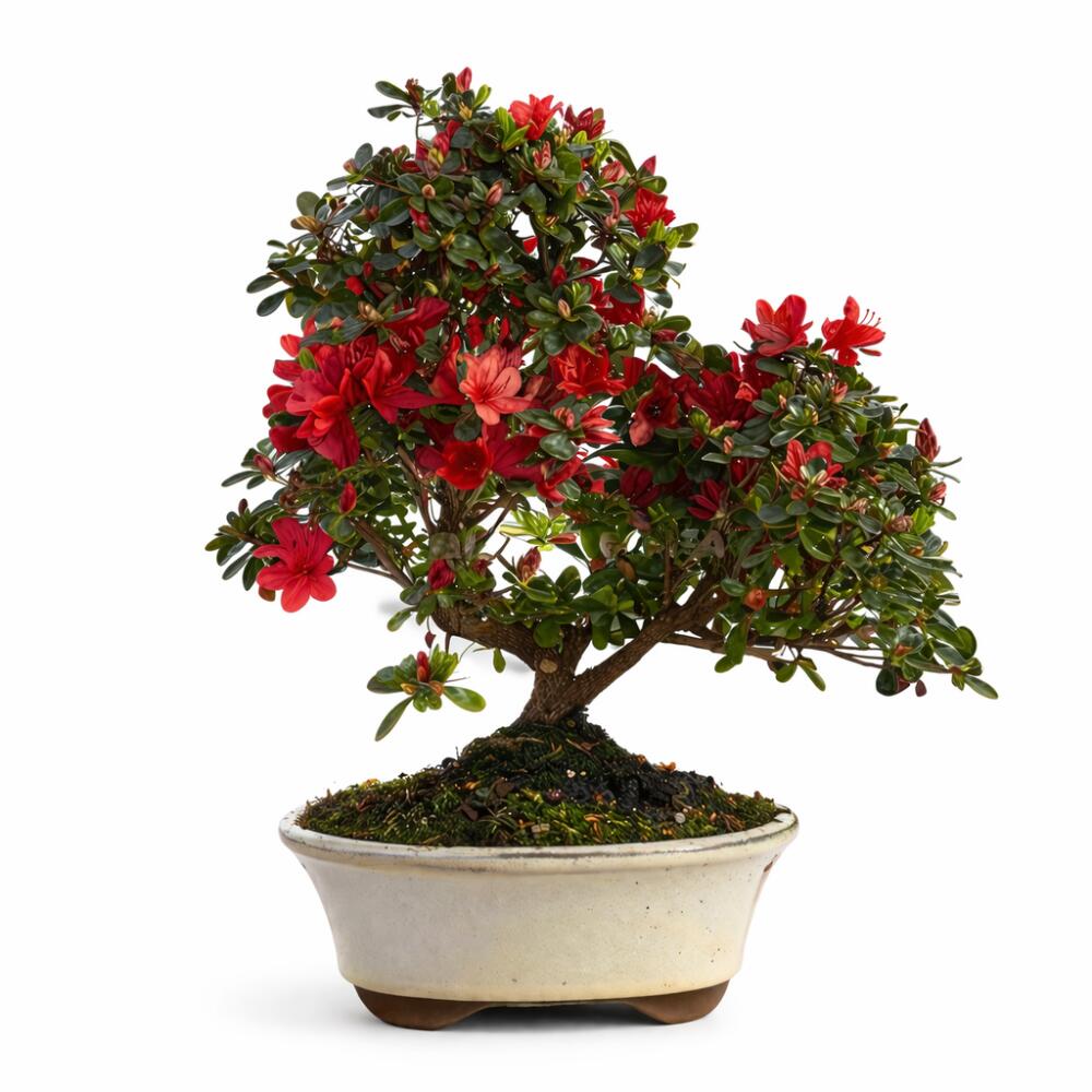 Original-Shopaufnahme: Rhododendron indicum - blühende Azalee - Outdoorbonsai - 23cm Schale - 45cm hoch